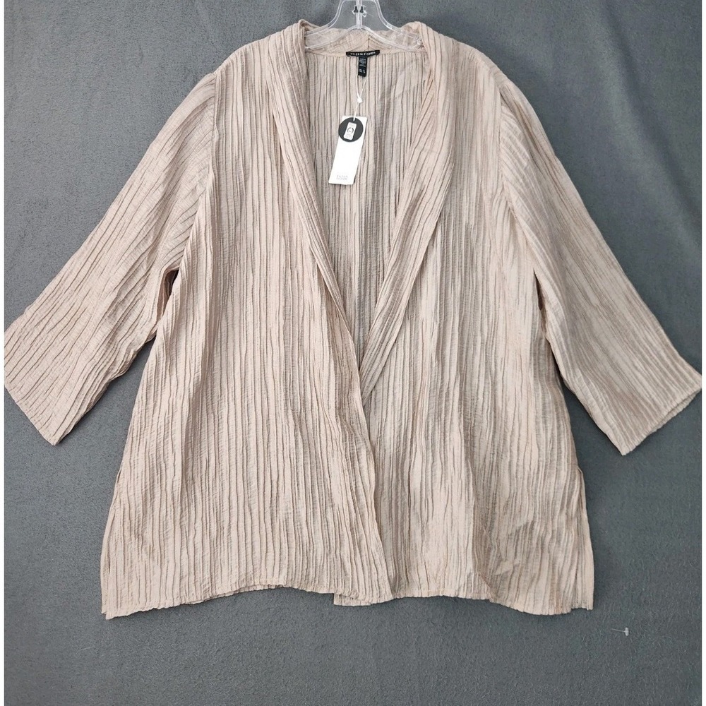 NWT $298 Eileen Fisher High Collar Crinkle Jacket Sz XL Wheat Minimalist Classy‎
